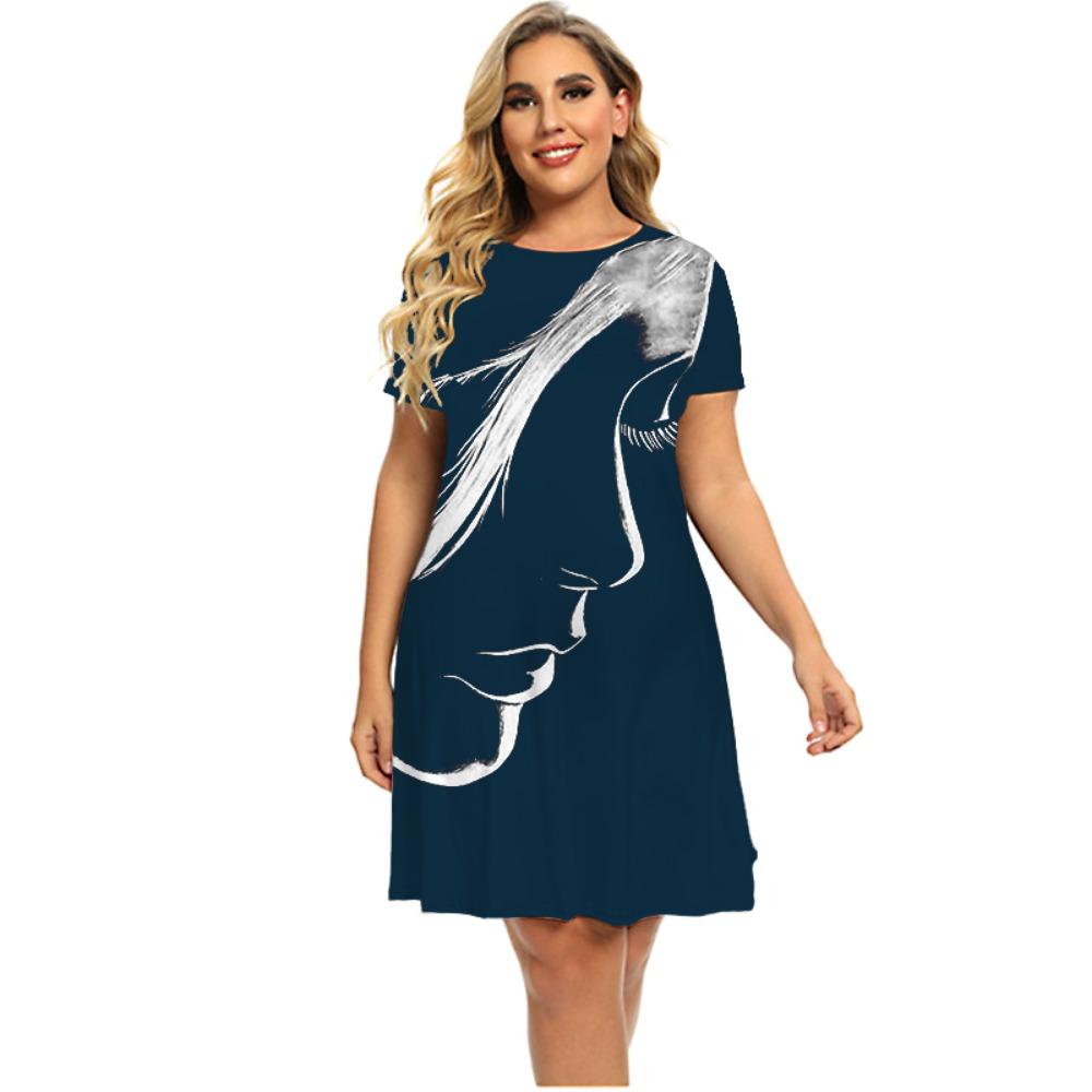 Explosive Women Abstract Beauty Pattern Series 3D Printed Round Neck Elegant Dress