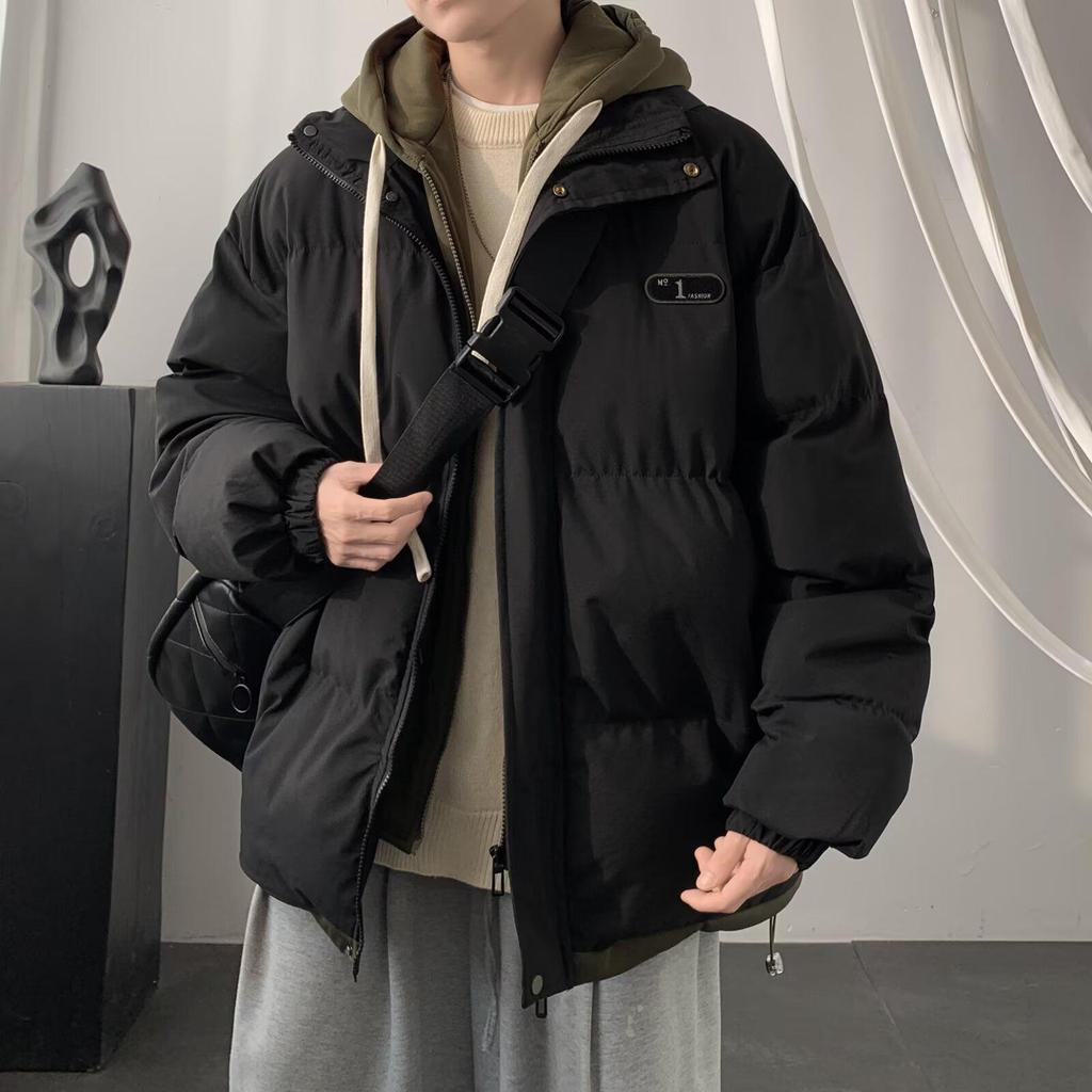 Men's Slim-Fit Faux Two-Piece Hooded Cotton Jacket - Youth Autumn/Winter Casual Fashion Outerwear