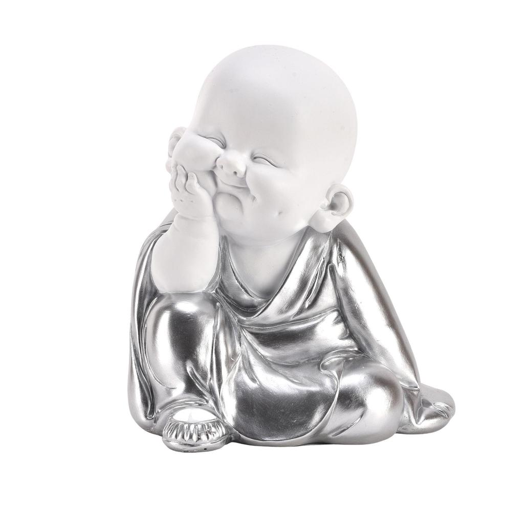 Hestia White & Silver Buddha - Hand On Chin