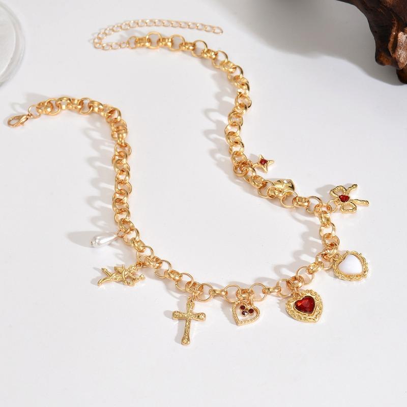 Cross pendant fashion exaggerated love necklace women's sweet bow imitation pearl neck chain