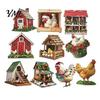 Unique Farmhouse Holiday Ornaments 10/20/30Pcs 2D Flat Chicken Wooden Hanging Ornament, Rooster Hen Coop Barn Decorative Wood Gift Tags Farm Pendants
