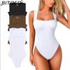 Women's Bodysuit Sexy Ribbed Tie-Front Square Neck Sleeveless Bodysuit