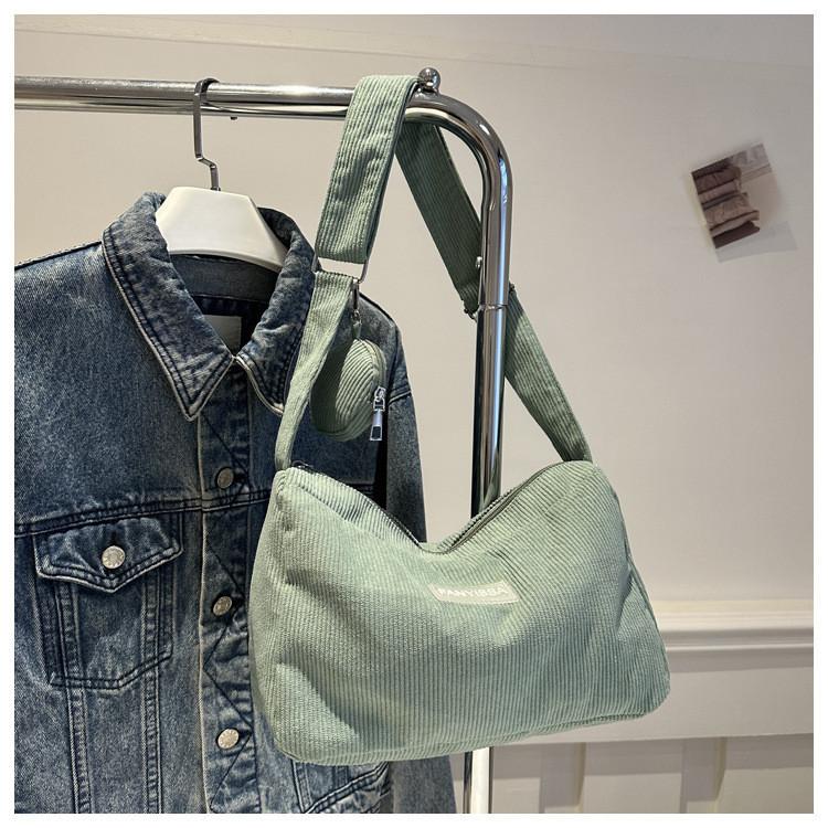 Chic And Minimalist Korean Style Commuter Shoulder Bag In Soft Corduroy For 2024