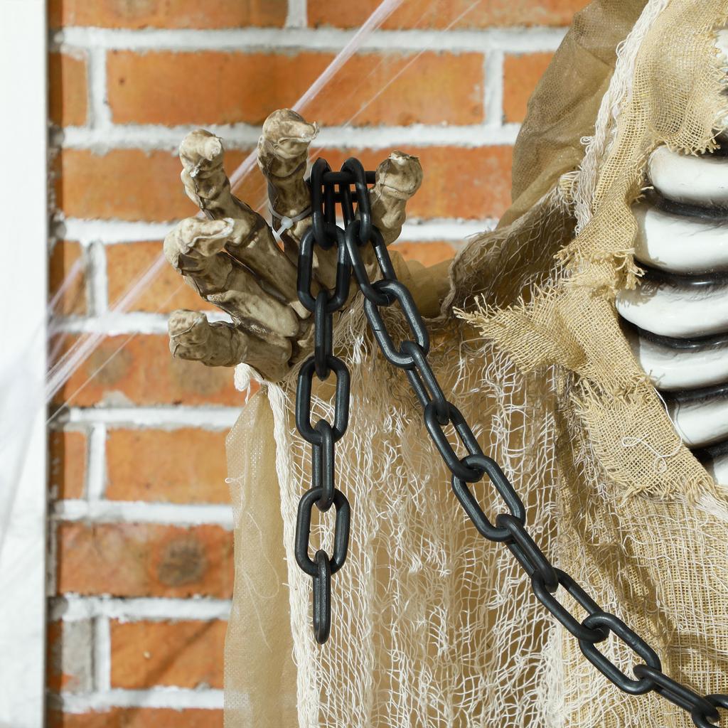 6' Hanging Skeleton Ghost Halloween Animatronic, with Glowing Eyes and Chest