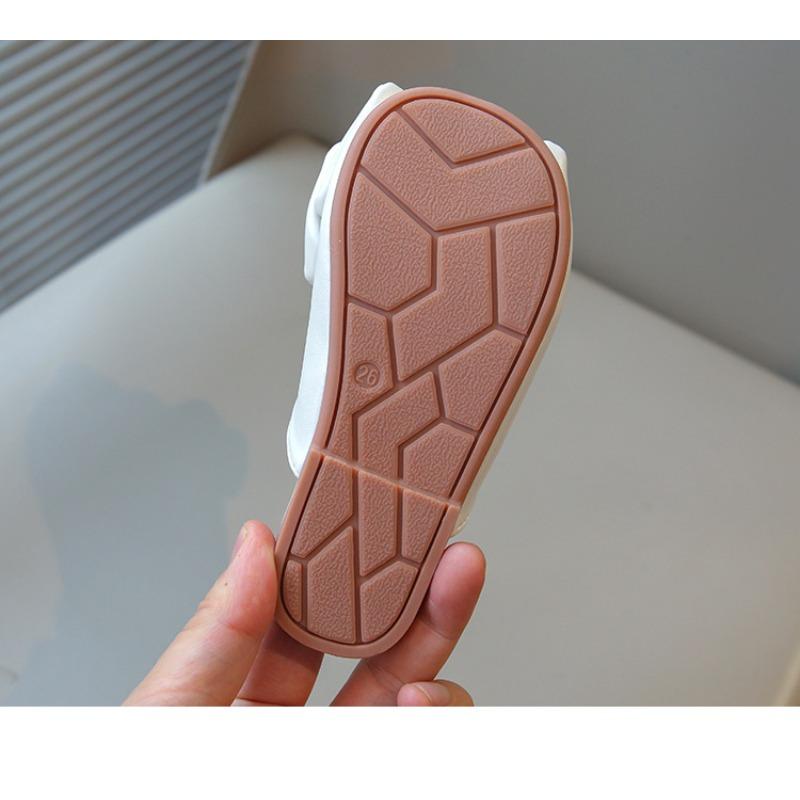 Sandales d'été pour fille Bout ouvert Élastique Argent Beige Claquettes pour enfants Nœud Gracieux Tendance Chaussures pour enfants Plates