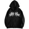 Sudadera con capucha y cremallera de manga larga unisex, corte holgado, estilo gótico oscuro, con estampado de letras, chaqueta