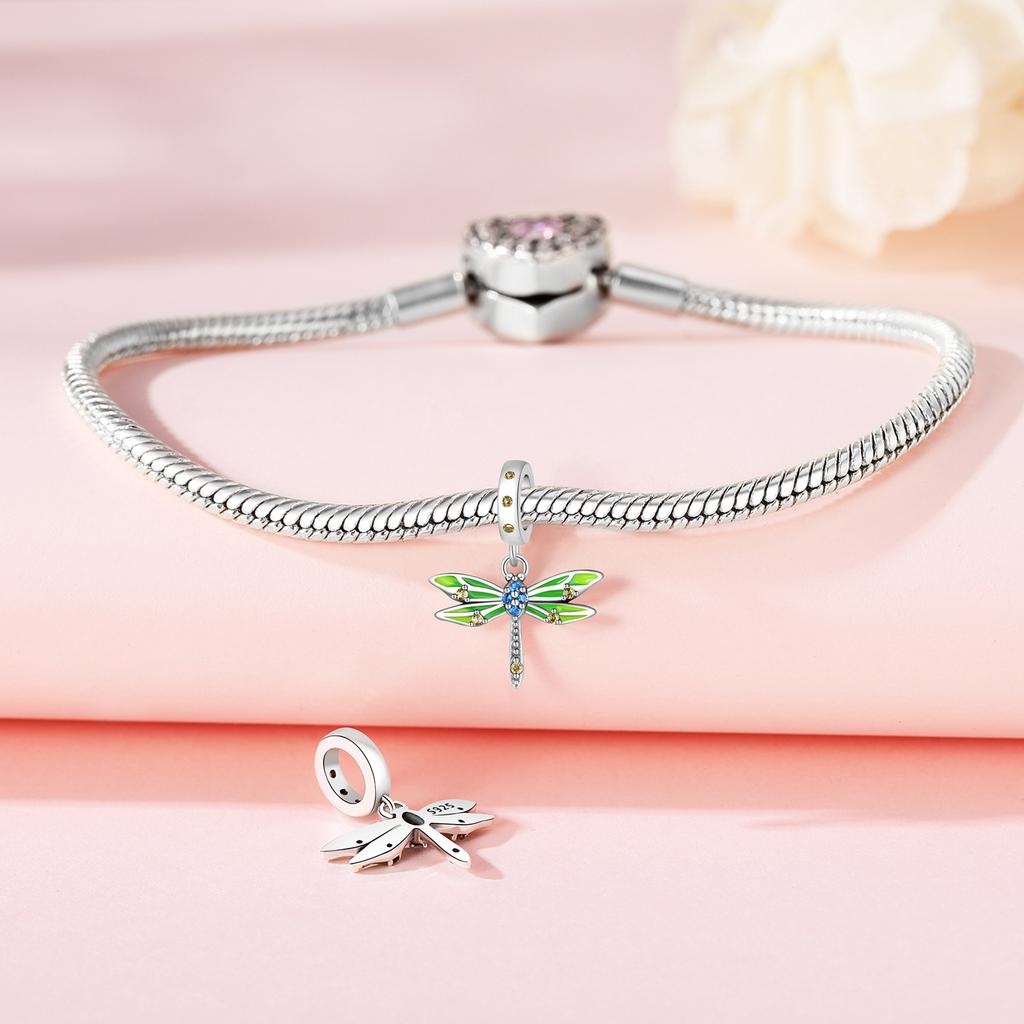 Bead Charms Copper Charm Bead Charms Authentic Green Dragonfly Insect Pendant Bead Charms Compatible With Bracelets Jewellery Diy Women Gift Accessory