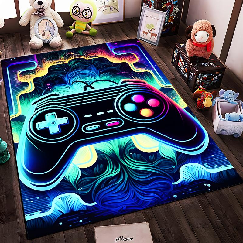 Gaming Controller Pattern Carpet with Neon Style and Vibrant Colors Suitable for use as an anti-slip for living room bedroom sofas