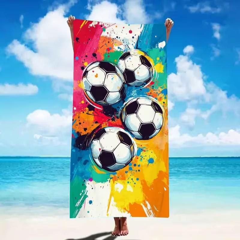 Football Print Microfiber Beach Towel Soft Bath Blanket Light Portable Towel for Sports Fans Seaside Pool Summer Vacation Trip
