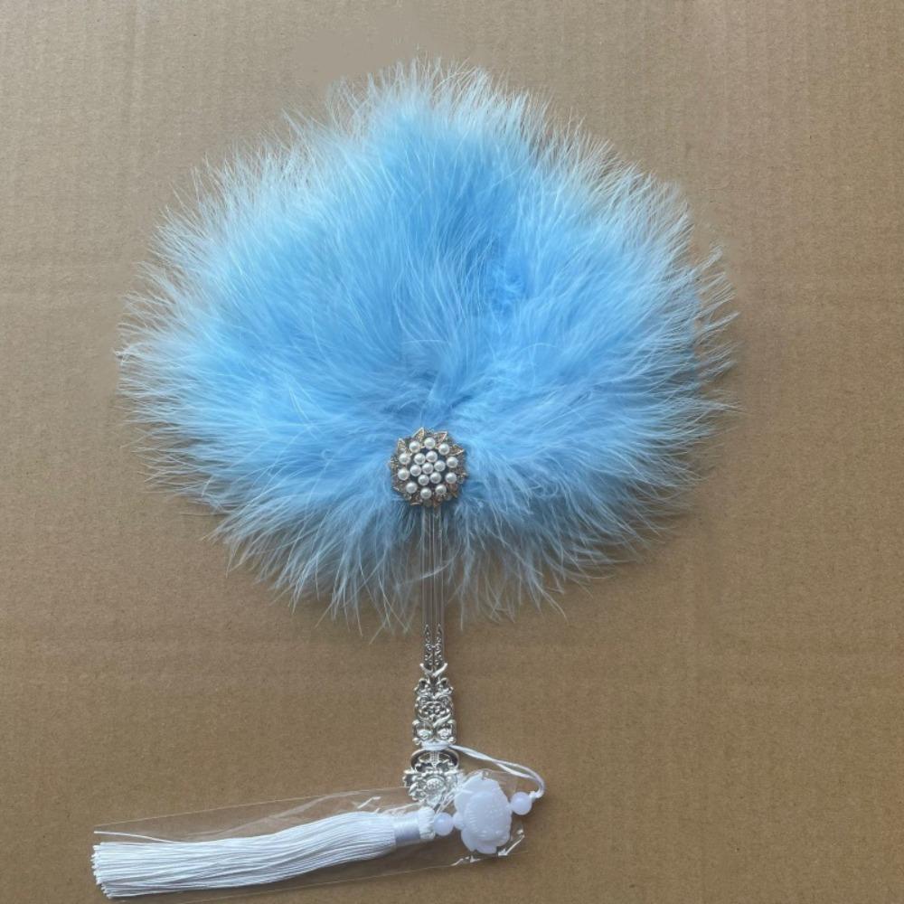 Vintage with Tassels Fairy Feather Fan Colorful Fluffy Craft Fan Foldable Photo Prop Dance Hand Fan