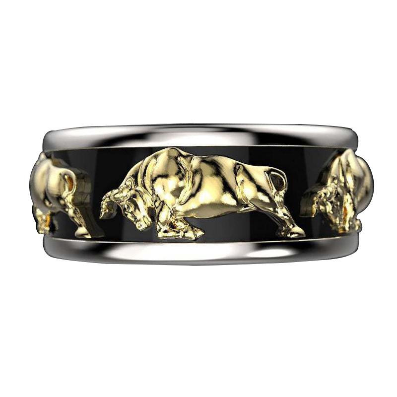 Nieuwe Stier Ring Europa En Amerika Egyptische God Os Tweekleurig Galvaniseren Druppellijm Voor Mannen En Vrouwen Verlovingsring