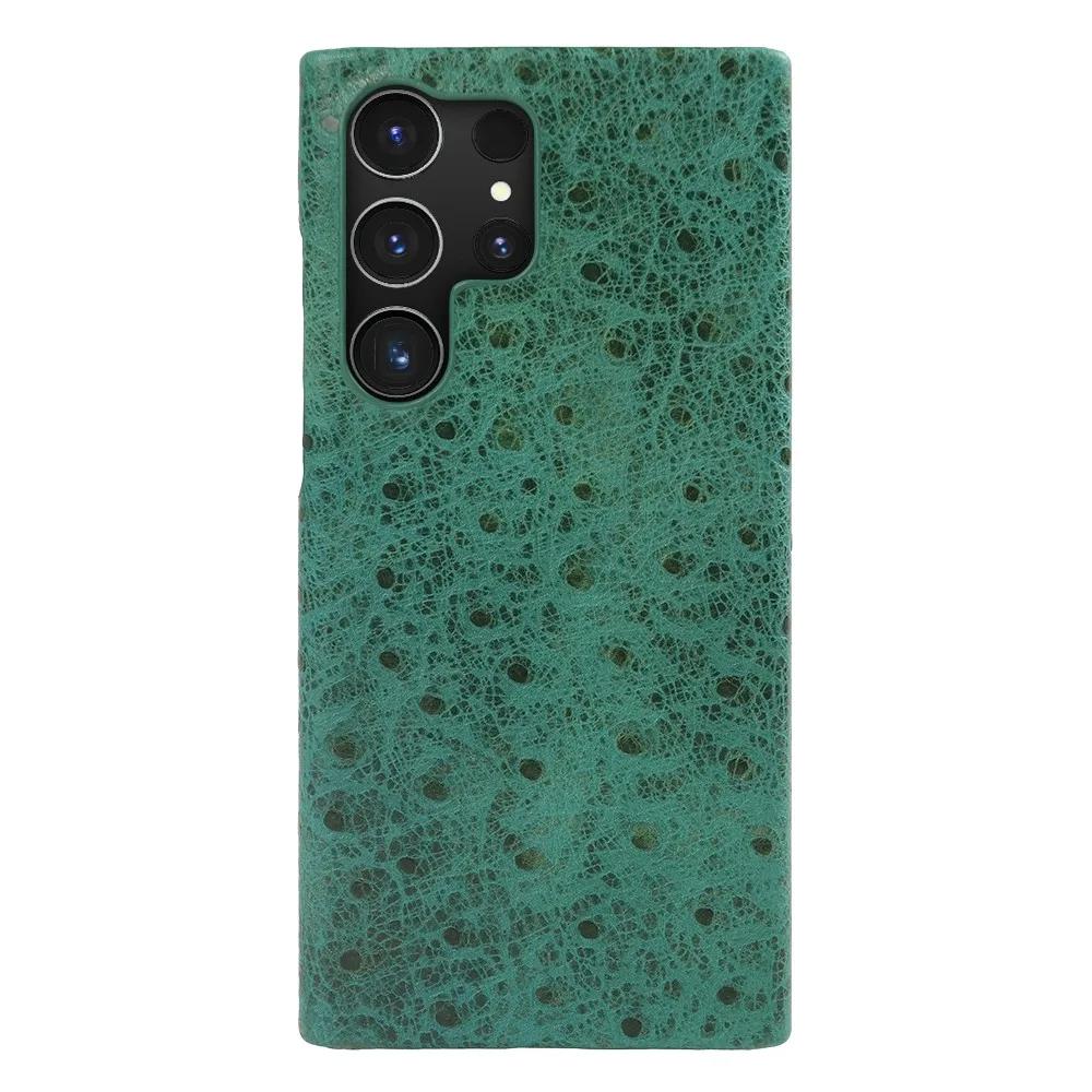 Echtes Straußenleder Case für Samsung Galaxy S23 FE S24 Ultra S22Plus S21FE S20 S23 Rindsleder Rückabdeckung Hülle Schale