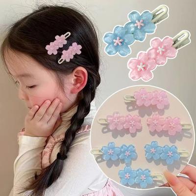 4Pcs Girl Hairpin Macaron Color Cherry Blossom Hair Clips Pearlescent Texture Stable Wavy Bang Hair Pins Hair Accessories