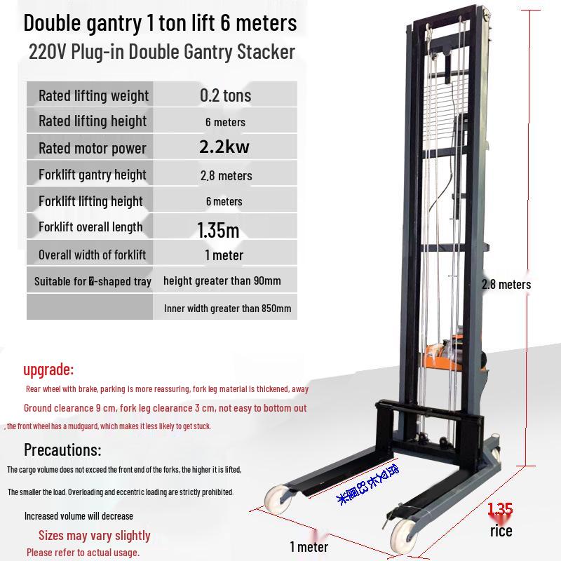 Manual and Electric Hydraulic Stacker: 1-2 Ton Capacity Forklift & Lifting Truck