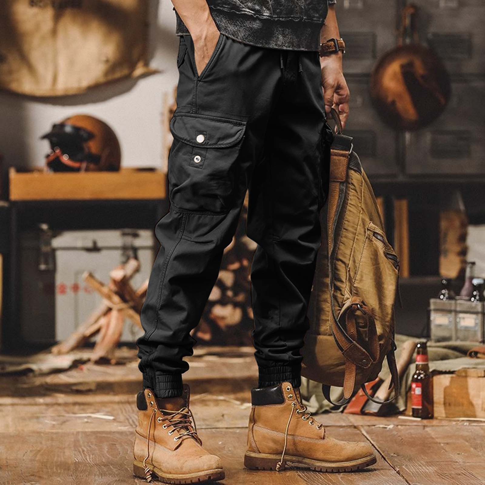 

Men s Solid Color Thickened Trousers With Multiple Pockets And Zippered Cuffs For Outdoor Leisure Sports Overalls L