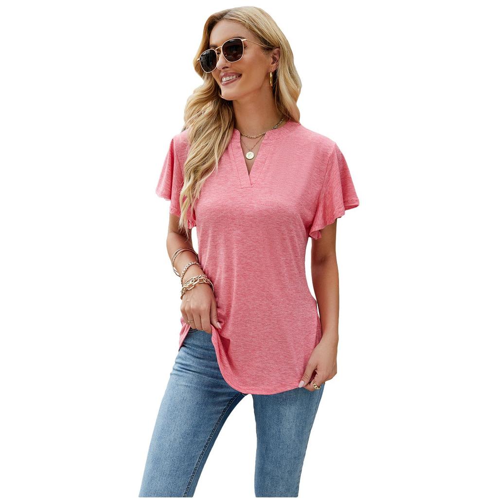 Camiseta de verano para mujer, camiseta holgada y cómoda con cuello en V, Tops de manga corta