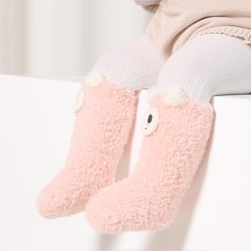 Cartoon Baby Coral Velvet Socks Cute Bear Children Warm Stockings 0-3year Kids Protection Stocking Infants Plush Long Socks