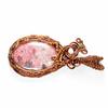 Natural Pink Rhodonite Gemstone 110 Ct Certified Oval Copper Wrapped Pendant