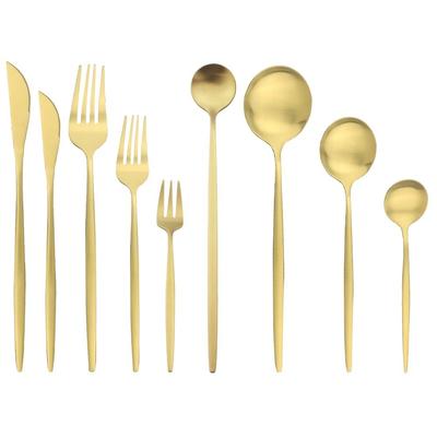 Matte Gold Cutlery Set Stainless Steel Dinnerware Cake Fork Long Handle Spoon Dessert Knife Tableware Flatware Silverware Set