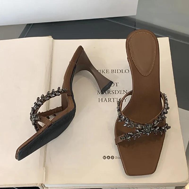 Fashion Summer Fashion Slippers Shoes for Women Women's High Heels Crystal Open Toe Slides Elegant Evening Party Shoes Women's Sandals