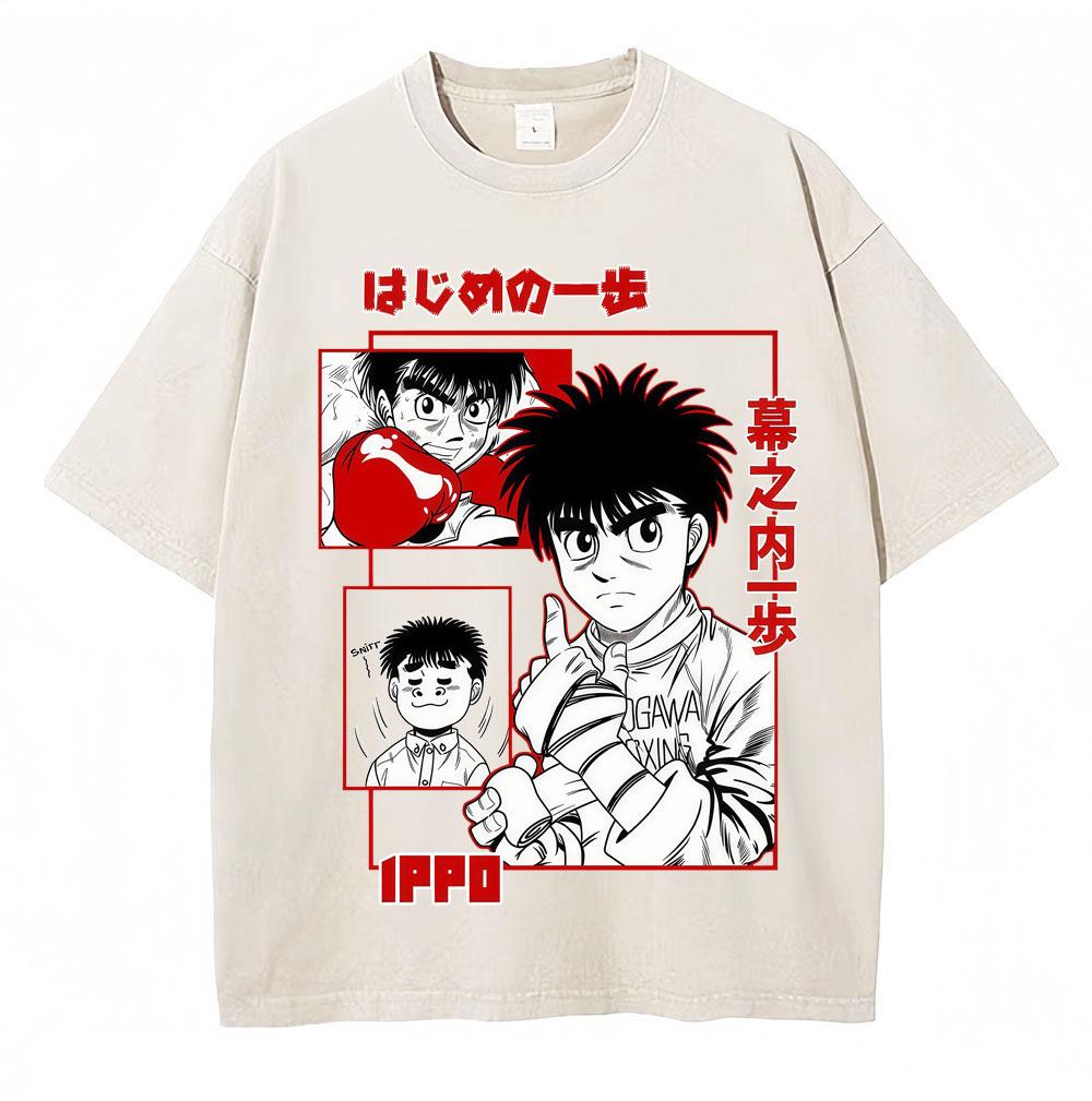 Vintage Gewaschene T-Shirts Anime Hajime No Ippo Kamogawa Boxen Gym Makunouchi KGB T-Shirts Unisex Damen Locker Baumwolle Sommer T-Shirt