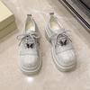 New leather sequined cloth thick sole thick heel lace-up low-top shoes single shoes round head women's shoes