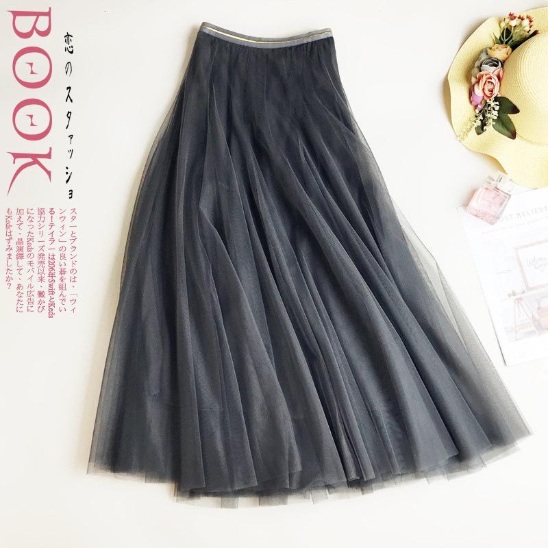 South Korea Dongdaemun summer dress elastic waist medium and long slim mesh skirt fluffy skirt gauze skirt women