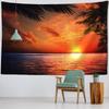Sea view tapestry, sunrise and sunset coconut tree printed wall hanging cloth, home wall background, sofa covered blanket
