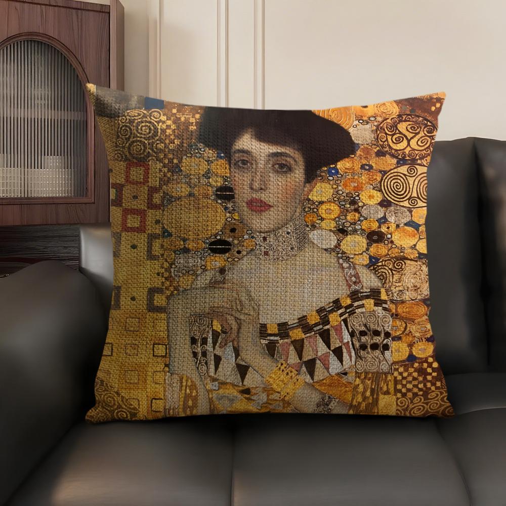 GGustav Klimt Oil art Cushion Cover Natural Linen Organic Fabric DoubleSided Printing Sofa Home Decor Gift Pillow Case