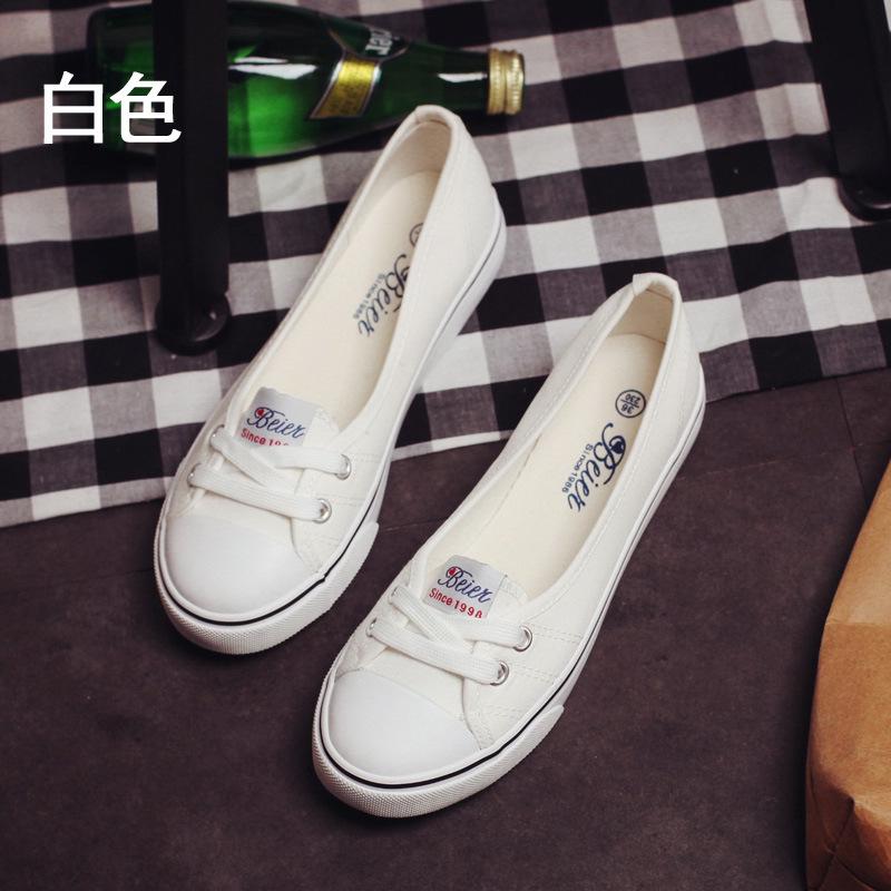 Belle s new breathable summer shallow-mouth canvas shoes female leisure student flat-soled single shoes 35