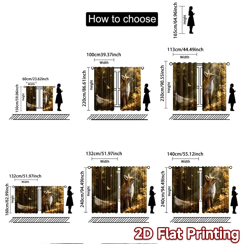 2pcs, 2D FLAT PRINTING Curtains (Without Rod) Autumn Fox Halloween Festival Creative Curtains Polyester Curtains Decorations