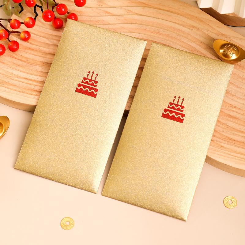 6pcs Elegant Red & Golden Foil Matte Lucky Money Envelopes with Heart & Birthday Cake Patterns - High-Quality Paper Gift Holders