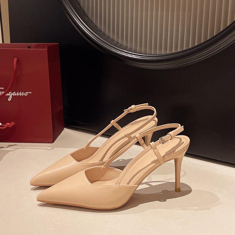 

Versatile nude single shoes summer new bag head one pedal one-word buckle strap high heel sandals women 42 абрикосовий