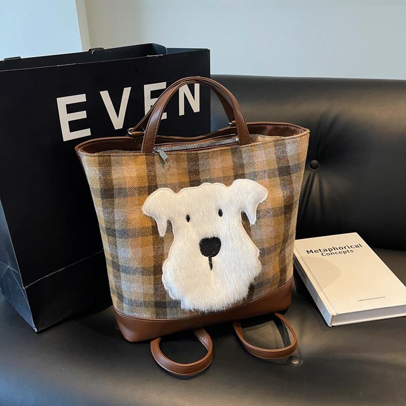 

Корейская версия большой вместительной сумки-тоут высокого класса, женская сумка 2024 года, новая шерстяная клетчатая сумка-тоут, модный рюкзак 36*15*30