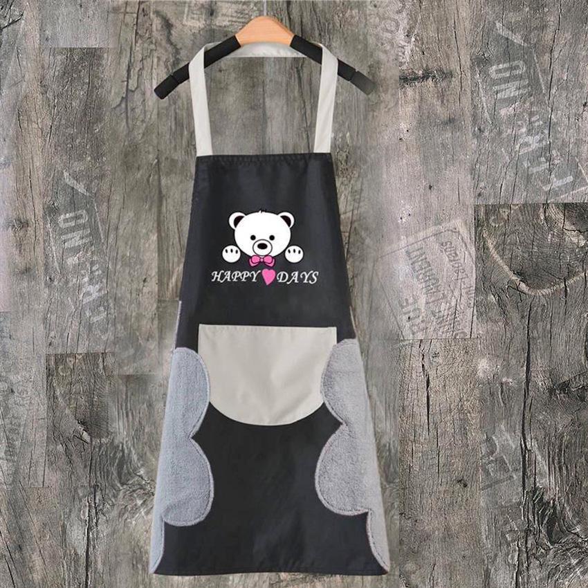 

Фартук Водонепроницаемый Пятно Домашняя Кухня Готовка Милый Медведь Нашейный Фартук 1PC белый/чёрный