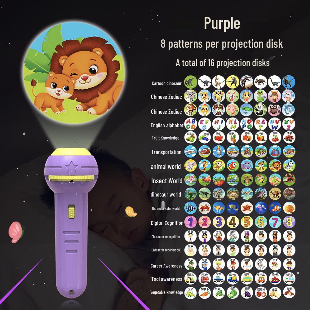 Children's Animal Projector Flashlight - Early Education Luminous Toy for Baby Picture Recognition and Cartoon Projection Gifts