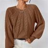 Women's Autumn/Winter Solid Color Cable Knit Sweater, Loose Crew Neck Lantern Sleeve Versatile Knit Top S-XL