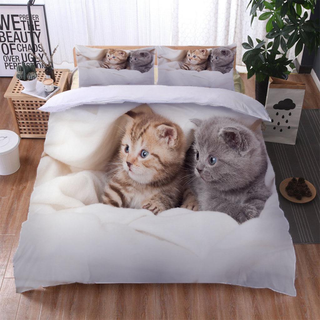 3D Duvet Cover Gilrs Kids Animal Cute Cat Bedding Collection Double Queen King Size Polyester Qulit Cover Luxury Printed Polyester