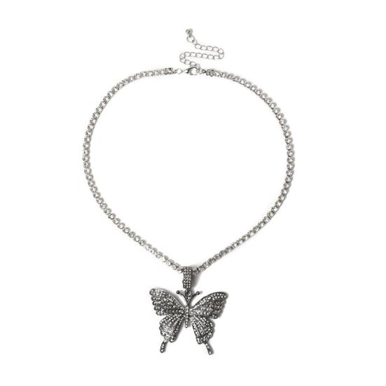 Halskette mit Anhänger für Damen, Strassstein-Intarsien, Schmetterlingsanhänger, Party-Schmuck, Geschenk
