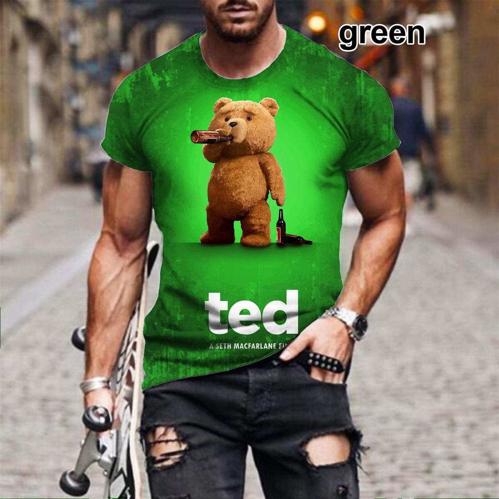 Ashion Gangster Bear Short Sleeve T Shirt Men's Women 3d Print T Shirt Cute Bear Slim T-Shirts