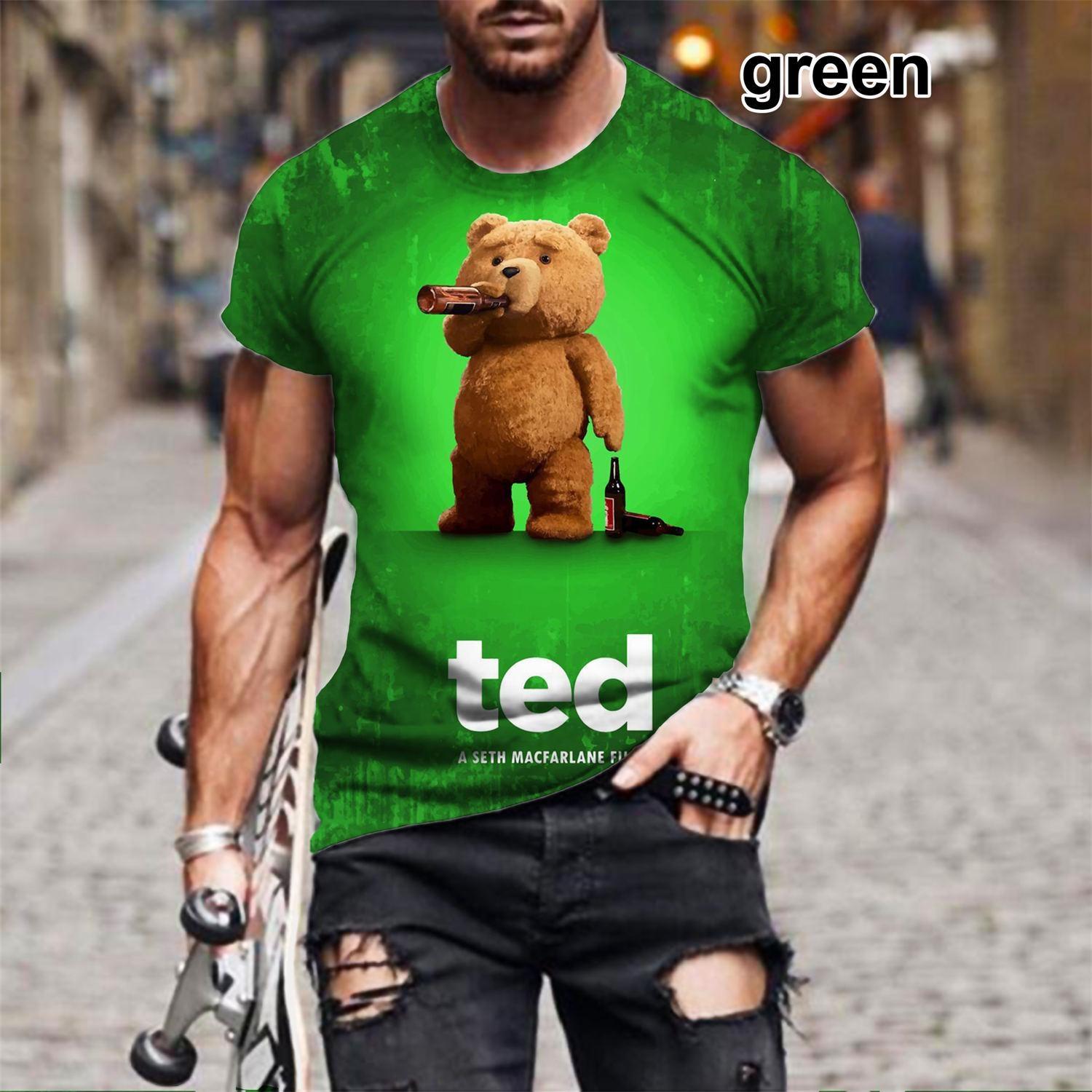 

Футболка с коротким рукавом Ashion Gangster Bear для мужчин и женщин, футболка с 3D-принтом, милые облегающие футболки с изображением медведя S