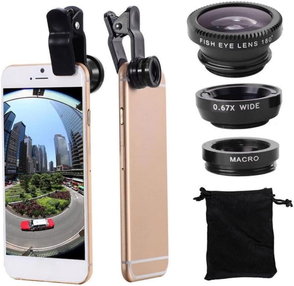 3in1 Fisheye Wide Angle Micro Camera Lens for iPhone Xiaomi Redmi 3IN1 Zoom Fish Eye Len On Smartphone Lenses with Phone Clip