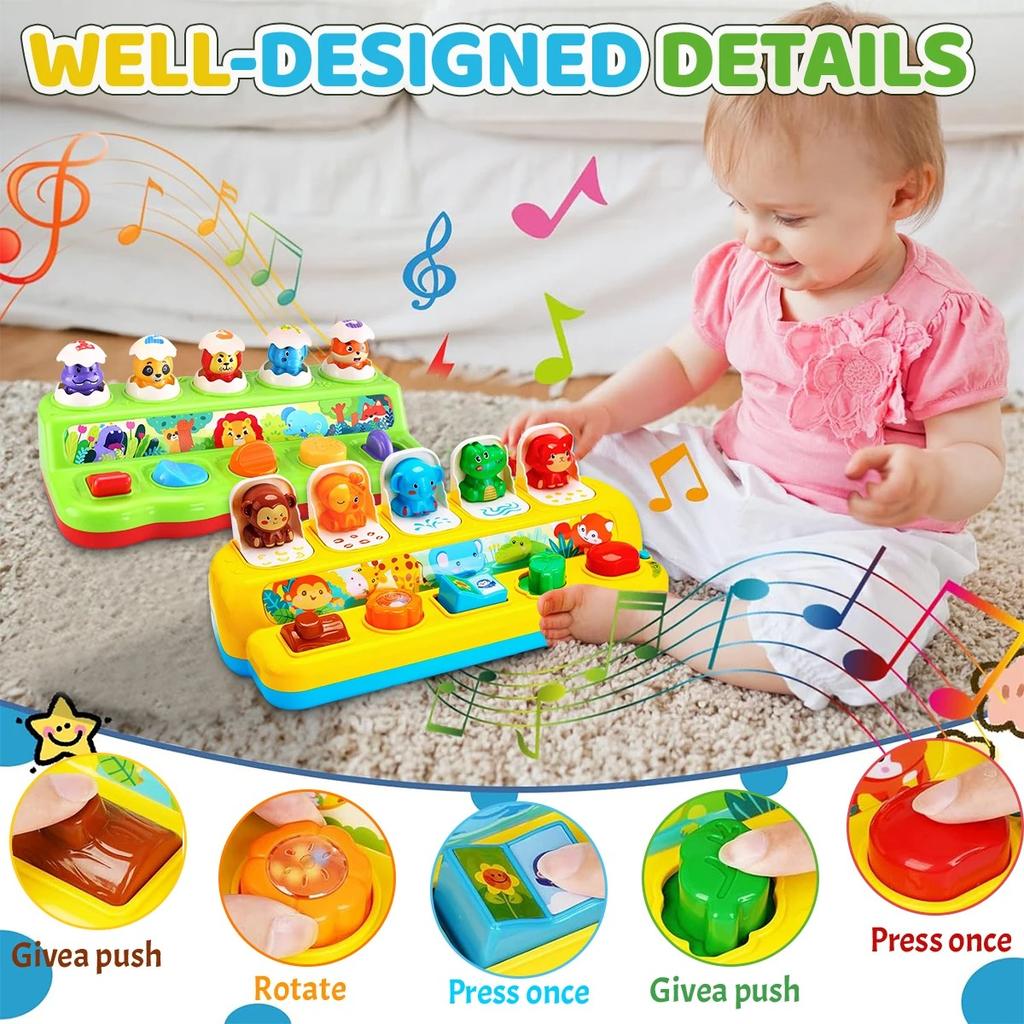 Interaktives Pop-Up-Tier-Spielzeug Peekaboo-Schalter-Knopf-Box Schatz-Überraschungsbox Versteckspiel Baby Früherziehung Puzzle-Spiel