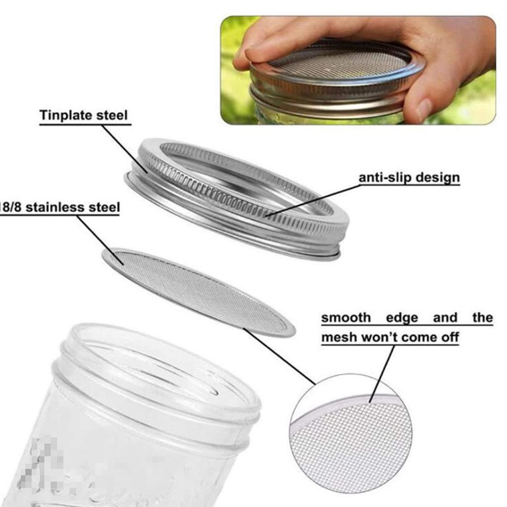 Stainless Steels Wide Mouth Mason Jar Germination Lid Rusts Proof Ventilated Sprouting Cover for Kitchen Gardening