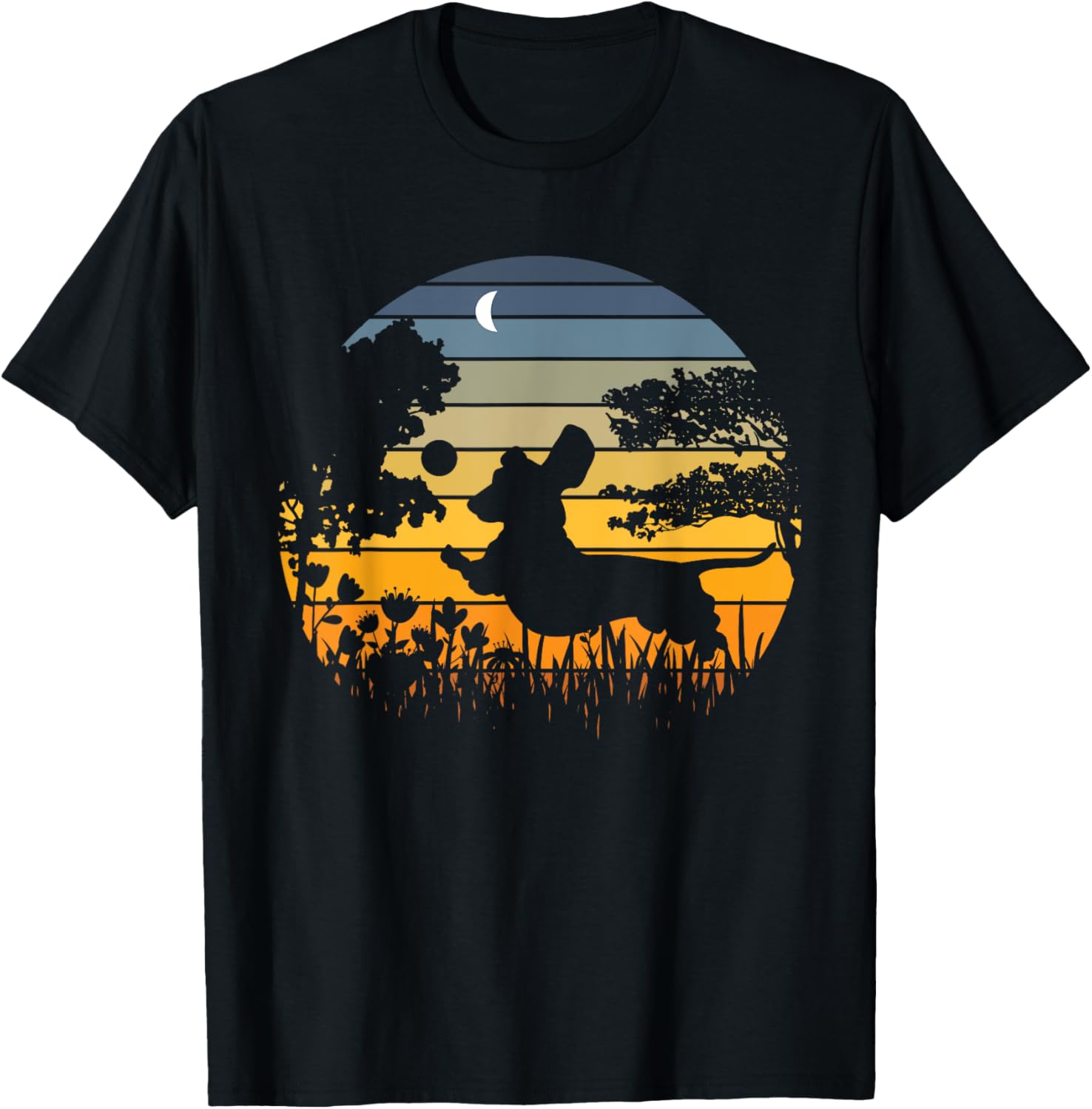 

Dachshund Sunset Garden Nature Lover Tshirt suitable for both men and women shortsleeved roundneck Kawaii top S