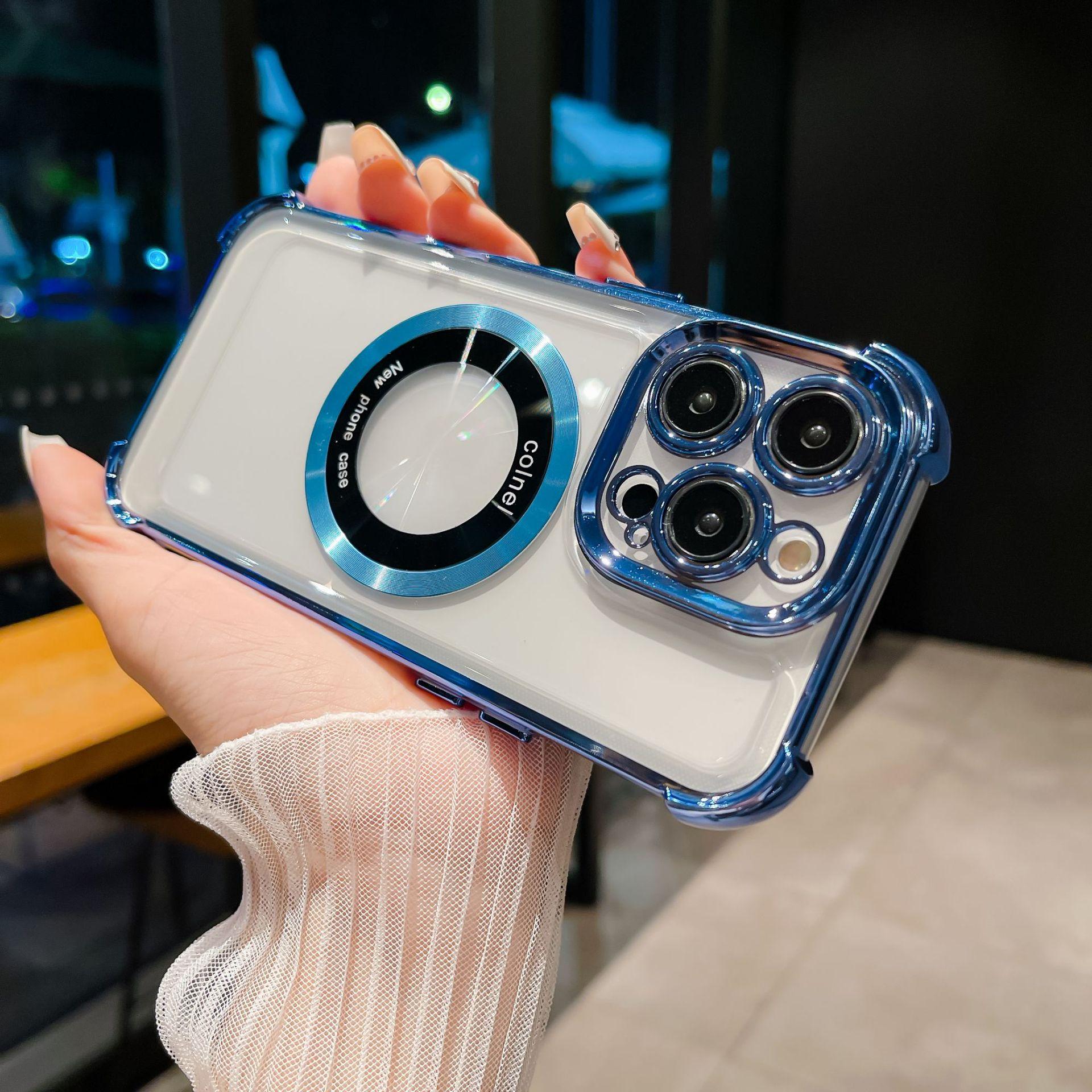 

Магнитный кронштейн с присоской для iPhone 16, подушки безопасности по четырем углам, защита от падения, подходит для чехла для мобильного телефона Apple 15pro, гальванизированный акрил 16e Apple 11Promax