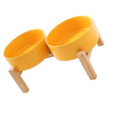 Double Bowl Raised Pet Feeders Ceramic Food Water Feeding Dish with NonSlip Base for Cats Small Breeds Feeding Watering