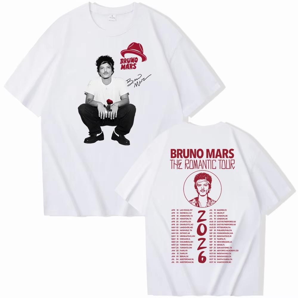 Bruno Mars The Romantic Tour 2026 Merch Bavlněné Tištěné Módní Tričko Muž Žena Harajuku Krátký Rukáv Kulatý Výstřih Ležérní Pánské Tričko