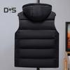Men Waistcoat Stand Collar Hooded Sleeveless Zipper Placket Down Cotton Vest with Pockets Solid Color Thickened Vest Jacket