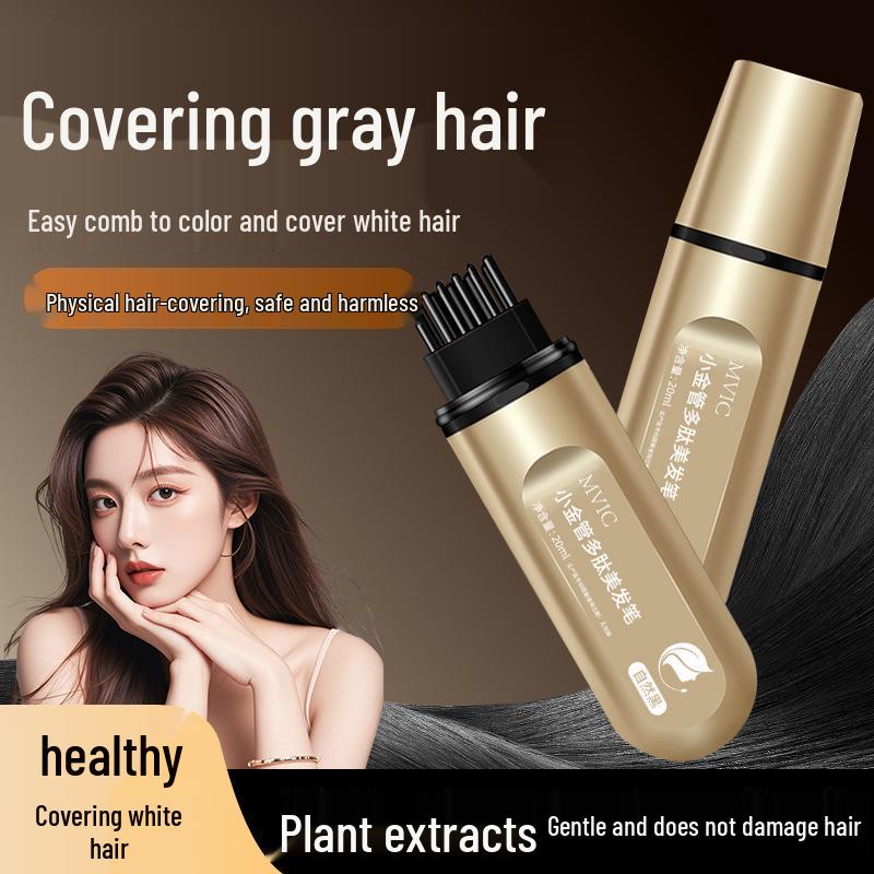 

MVIC Little Gold Tube Peptide Herb Hair Color Pen - Fast, Natural White Hair Coverage, No Damage or Fall-off. Black Tea Color